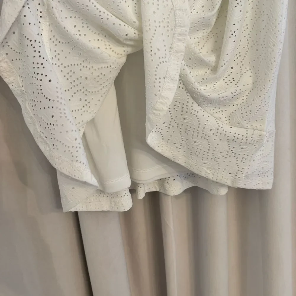 MICHAEL KORS NWT Size L White Eyelet Smocked Puff Sleeve Ruffle Hem Mini Dress